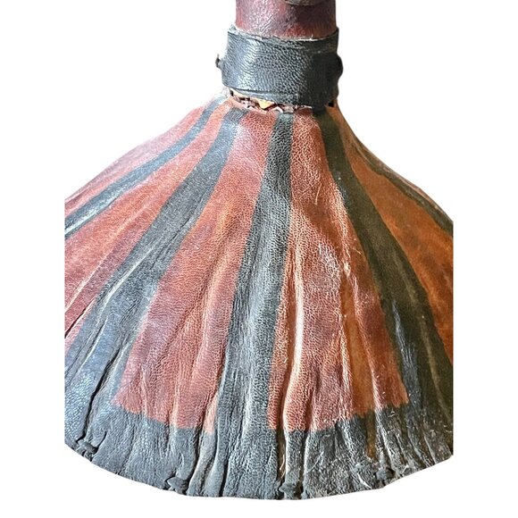 West African Tuareg Fulani Hat Tribal Handmade Leather & Grass Fiber Chin Strap - Picture 6 of 11